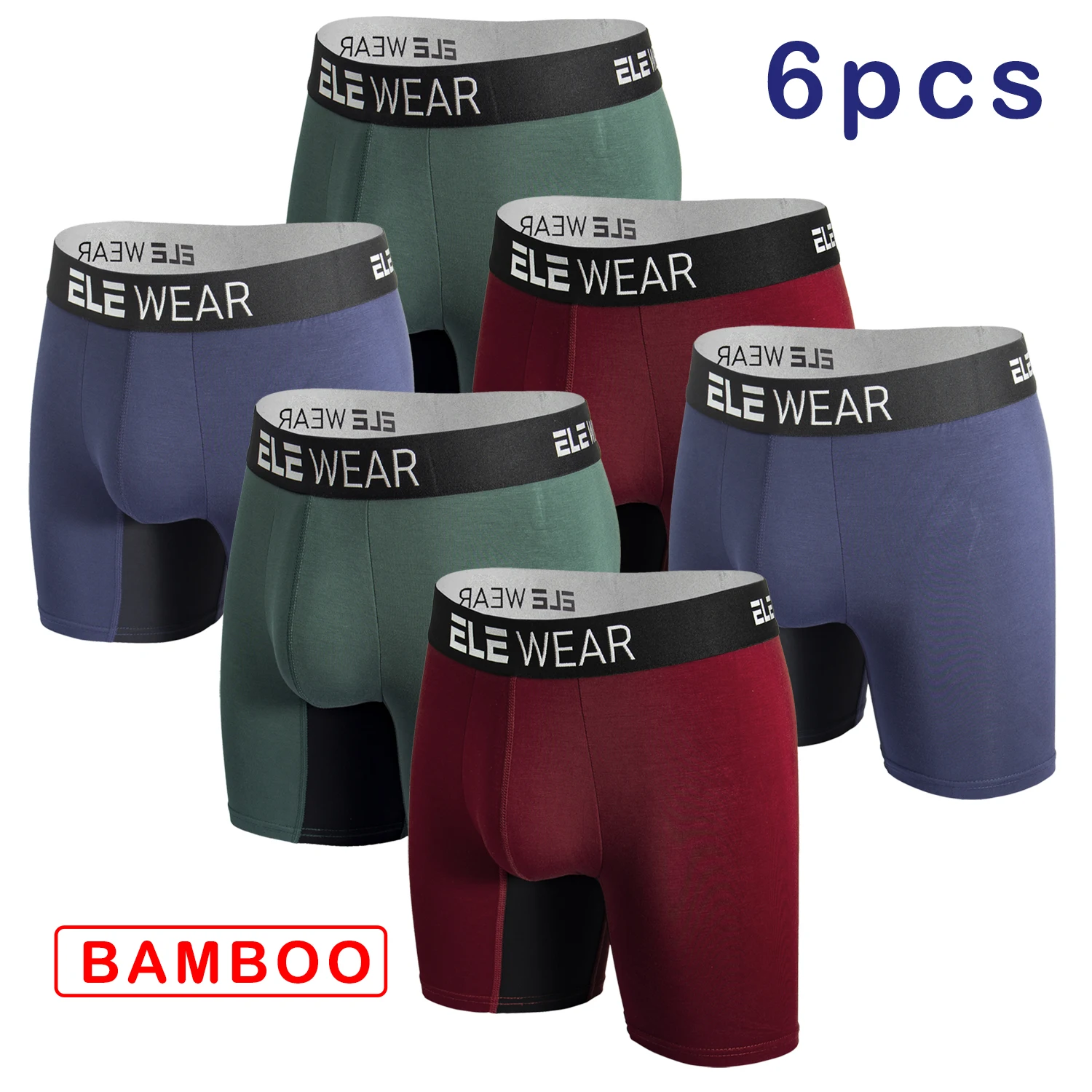 Bamboo Fiber Trunk - 6枚セットの竹繊維製メンズボクサーパンツ。通気性に優れたメンズボクサーパンツ、メンズ下着、プラスサイズ対応、ファッション性の高いボクサーブリーフ、トランクス。