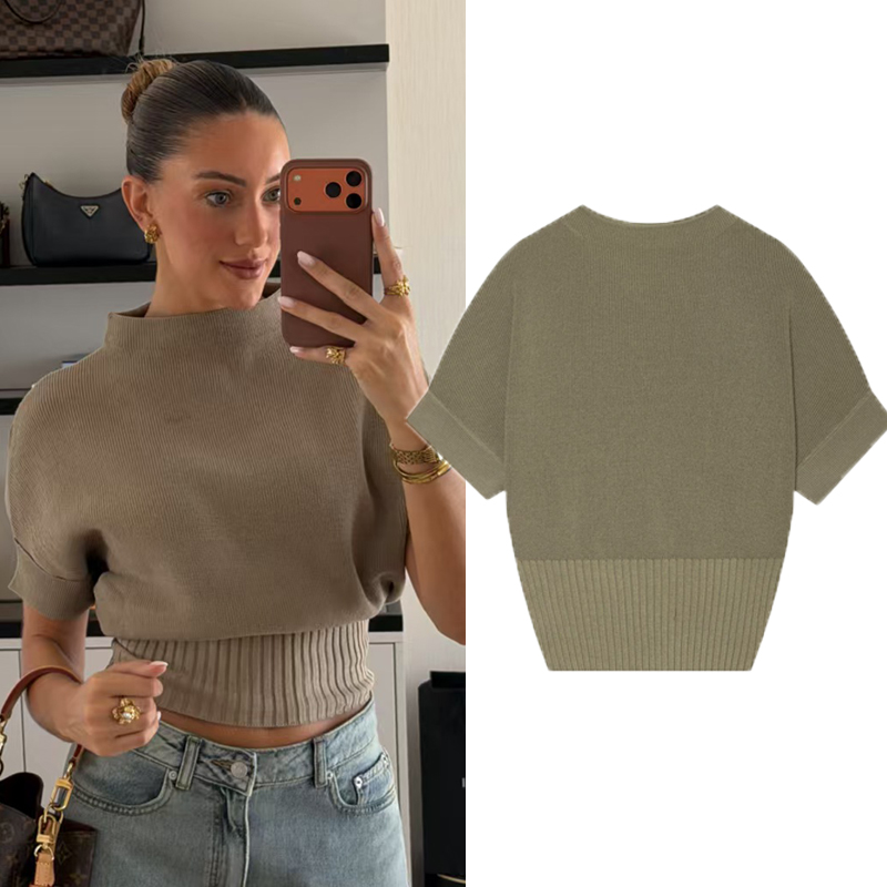 Tank Top Ribbed - 女性用、クロップド丈のリブ編みベスト。エレガントでスリムなシルエットの、短袖ニットセーター。カジュアルな女性用プルオーバー、タンクトップ。ストリートファッションに最適。